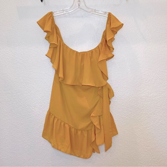 Superdown NWT! Jolene Ruffle Wrap Mini Dress in Marigold size Small - Picture 2 of 16